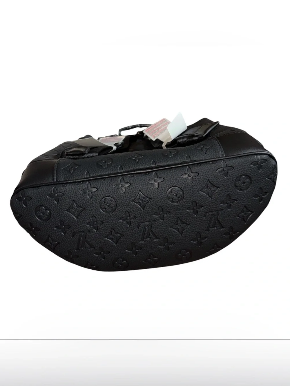 Designer Embossed Monogram Cowhide Leather Backpack - Black